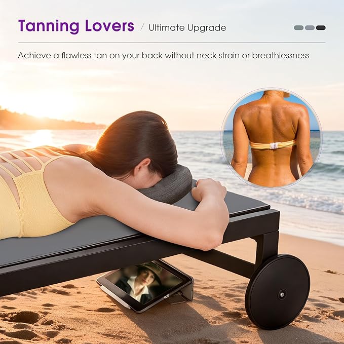 PURPLE LEAF Outdoor Tanning Lounge Chair Set with Face Hole Aluminum Adjustable Chairs Wheels Pillows and Table for Poolside Beach Patio Reclining Sunbathing Lounger Grey