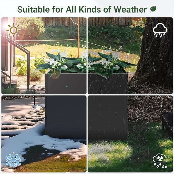 Metal Planter 30" x 12" x 24", Tall Box With Removable Insert Shelf, Black Steel Heavy Duty for Porch, Garden, Patio, Yard