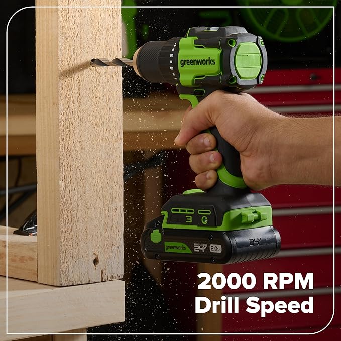 GREENWORKS 24V 1/2” Brushless Cordless Drill (400 In-lbs.) + 6.5” Circular Saw (4,800 RPM), (2) 2.0Ah (12,000mAh Power Bank) USB-C Batteries, Braided Cable, 65W Rapid Charger