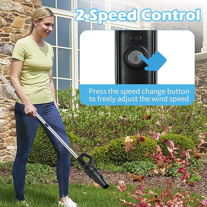 Outdoor Broom with Leaf Blower, Small Cordless Leaf Blower with Long Handle Broom, Lightweight Rechargeable Air Duster Broom Blower for Lawn Yard Patio Garden Balcony Car RV(Charger Included)