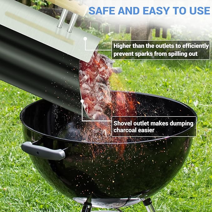 Thickened Durable Charcoal Chimney Starter with 24PCS Firelighters BBQ Oven Enamel firepit Starter SS Shelf Wooden Handel with Hex Screw and Tool Sloping Mouth Design Easy Burning and Using