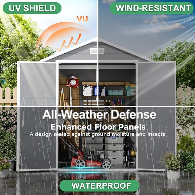6x3 FT Plastic Outdoor Storage Shed with Floor and Lockable Door, All-Weather Resin Storage Shed Easy to Install, Garden Shed/Tool Shed for Backyard, Patio, Grey