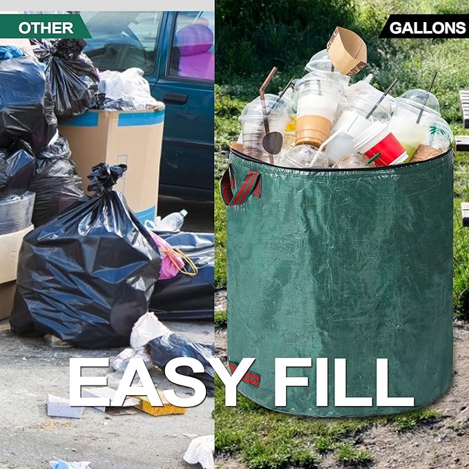 4 Pack 72 Gallons Reusable Yard Waste Bags with Lid Extra Large Lawn Leaf Bags Heavy Duty with 4 Handles Garden Waste Bags Container for Clean Up Outdoor Debris Leaves Grass Clippings