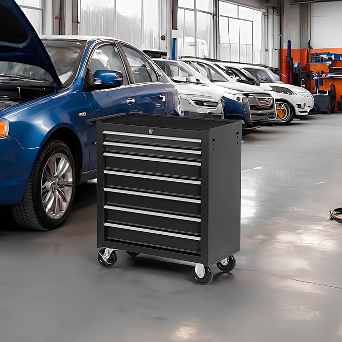 7 Drawers Tool Cart on Wheels, Multifunctional Rolling Storage Tool Chest,Drawers Rolling Tool Trolley Organizer Case for Garage,Warehouse,Workshop,Repair Shop (7 Drawers - Black)
