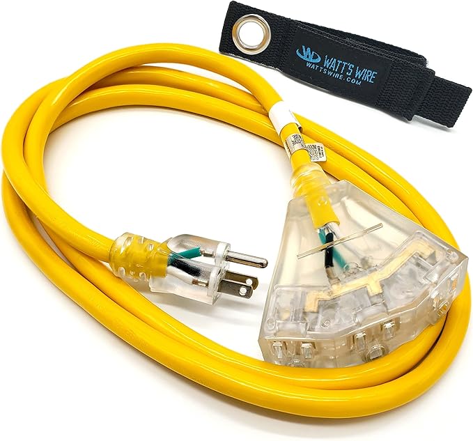 6 ft Outdoor Extension Cord Waterproof - 12 Gauge Heavy Duty Extension Cord Splitter - Lighted Outdoor Extension Cords with Multiple Outlets - Watts Wire - 6' Grounded - extensiones electricas