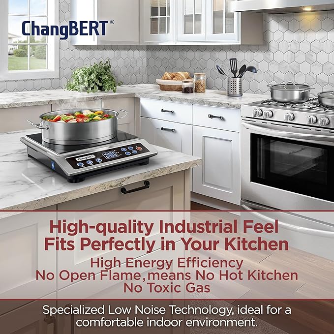 ChangBERT Portable Induction Cooktop, NSF Certified Pro Induction Hot Plate, Powerful 1800W with Large 8" Heating Coil, Premium Stainless Steel, 18 Temp Settings Commercial Grade Countertop Burner