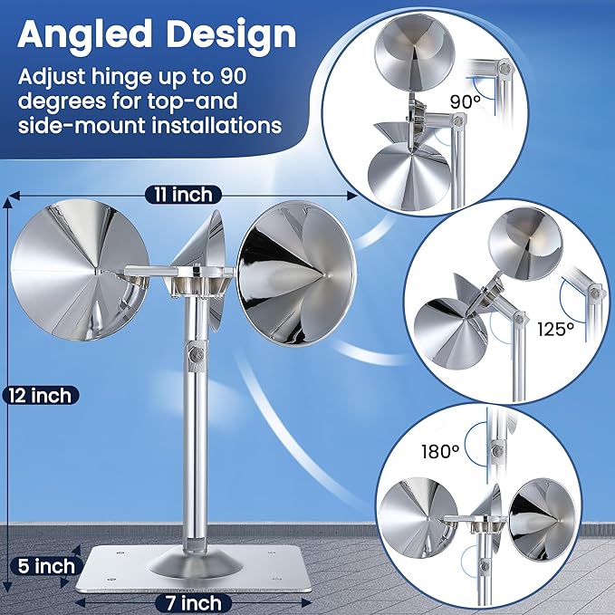 3 Pack Reflective Spinning Bird Deterrent, Wind Powered Aluminum Bird Repeller Scarer Deterrent Devices Outdoor, Repels All Birds Pigeons Sparrows Woodpeckers for Garden Railing Roof Adjustable Neck