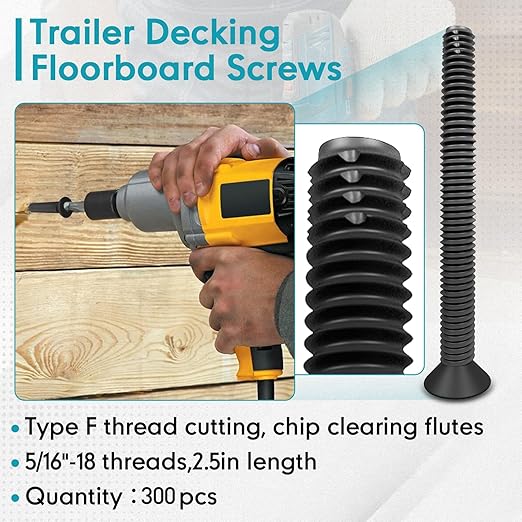 (300pcs) 1/4-20 x 2 1/2 Flat Head Thread Cutting Trailer Deck Screws, Type F, (Star - Six Lobe - Torx Drive), Black Phosphate Finish, Countersunk, T-30 Drive and 7/32 Drill bit
