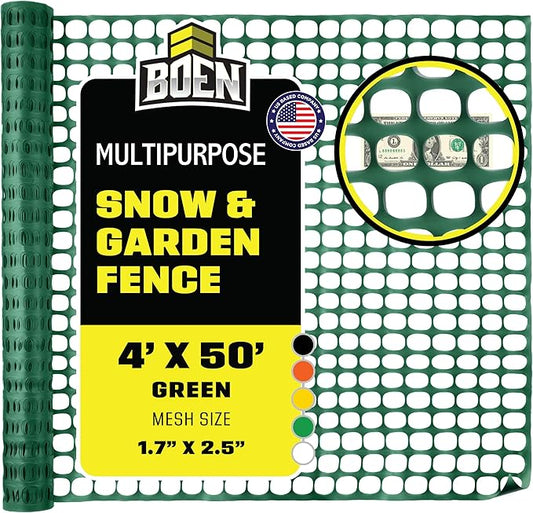 BOEN 4' x 50' Green Temporary Fencing, Mesh Snow Fence, Plastic, Safety Garden Netting, Above Ground Barrier, for Deer, Kids, Swimming Pool, Silt, Lawn, Rabbits, Poultry, Dogs