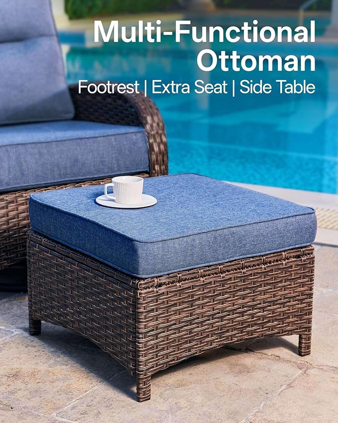 8-Piece Patio Furniture Set with 6-Inch Thick Cushions, High Back Outdoor Couch and Arm Chairs, All-Weather Conversation Set for Porch, Deck, Yard, Pool in Blue
