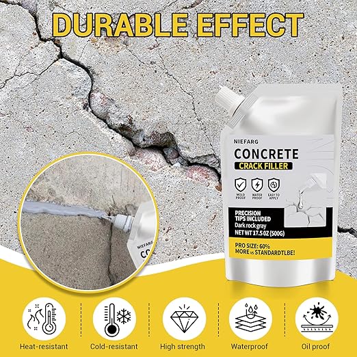 Concrete Crack Filler for Driveway, High Elasticity Cement Crack Filler, Self Leveling Quick Drying Sealing Adhesive for Outdoor, Patio, Waterproof (35.3 Floz)