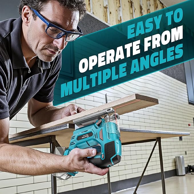 Jig Saw Compatible with Makita 18V Battery, Laser Guide Cordless Jigsaw Tool, Brushless Motor, Variable Speed, 45° Bevel Angle Cut, LED Light, 3 Orbital Sets, 6PCS Blades (No Battery)