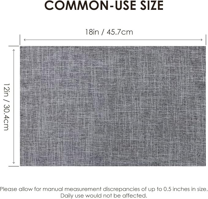 Placemats Set of 8, Bilayer Thickened Linen Place Mats Heat Resistant Machine Washable Wrinkle Free Carefully Selected Polyester Mats for Kitchen/Dining/Coffee Table (Light Grey)