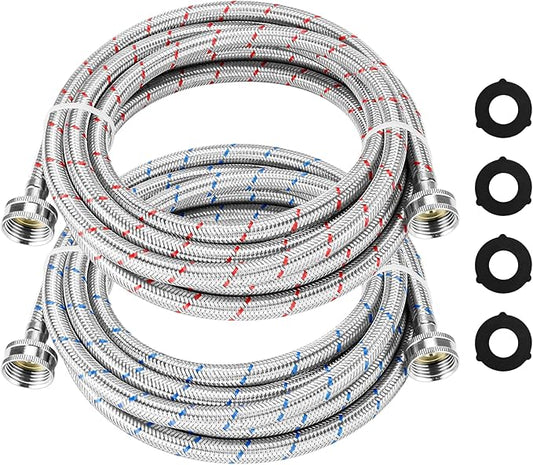 Cenipar 15FT LONG Washing Machine Hoses Straight Stainless Steel Burst Proof 2 Pack - Hot and Cold Water Supply Hoses with 3/4'' Standard NPT Connector Fit for ALL Washing Machine