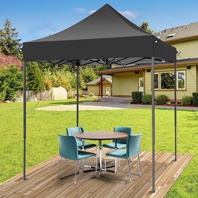 COBIZI 6.6x6.6 Heavy Duty Pop up Canopy Tent Without Sidewalls, Easy Set-up Commercial Outdoor Party Tent, 100% Waterproof Wedding Canopy Gazebo, 3 Height Adjustable with Carry Bag, Black