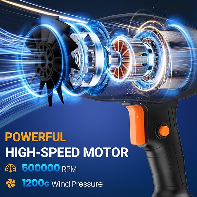 Mini Small Handheld Cordless Leaf Blower with 2×4.0Ah Batteries & Charger – Portable Electric Rechargeable Blower, 500,000 RPM Turbo Jet High Power, Lightweight for Yard, Patio & Garage Cleaning