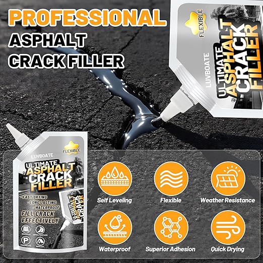 Asphalt Crack Filler, 4.5LB High Elasticity Driveway Crack Filler, Self Leveling Waterproof Repair Sealant for Driveway, Walkway, Road, Blacktop Concrete Joint, Indoor & Outdoor - Black (74oz)