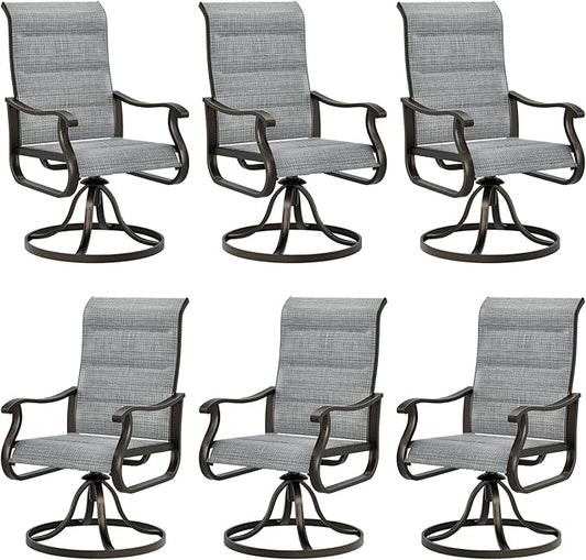 UDPATIO Patio Swivel Dining Chairs Set of 6, Outdoor Swivel Chairs High Back with All Weather Padded Textilene, Metal Rocking Frame for Lawn Garden Backyard, Grey White