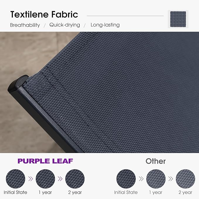 PURPLE LEAF Outdoor Chaise Lounge Chairs Set Recliner Aluminum Adjustable Chair with Wheels and Side Table for Poolside Beach Patio Sunbathing Lounger, Navy Blue
