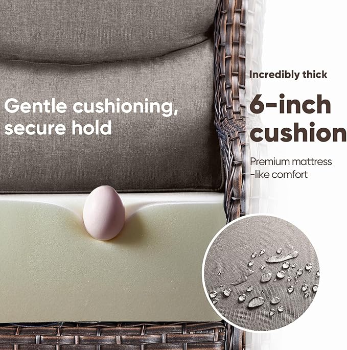 Swivel Patio Chairs sofa Set of 5 with 6" Thick Cushion - Wicker Outdoor Swivel Rocker Patio Chair with Side Table, High Back Comfortable Outdoor Glider Chairs - Brown Wicker | Grey Cushions