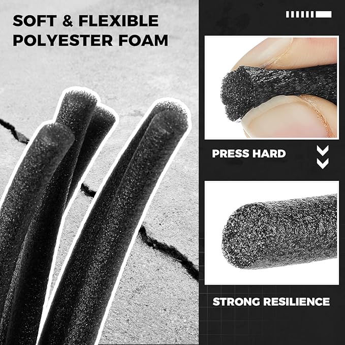 Backer Rod Concrete Crack Filler Set 1/2 Inch x 25 ft Foam Backer Rod with 10.2 oz Self-Leveling Sealant, Waterproof, Weather Resistant for Gaps Concrete Crack Filler Cement Repair (Black)
