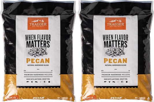 Traeger Grills Pecan 100% All-Natural Wood Pellets for Smokers and Pellet Grills, BBQ, Bake, Roast, 18 lb. Bag (Pack of 2)