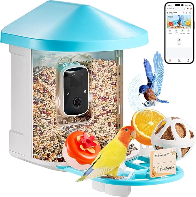 VEVOR Bird Feeder with Camera, Smart Bird House Camera Solar Powered, Wireless Vedio Birdhouse with AI Identify Resolution, 2K Full HD, Auto Detect & Notify, Ideal Present Choice for Bird Lover