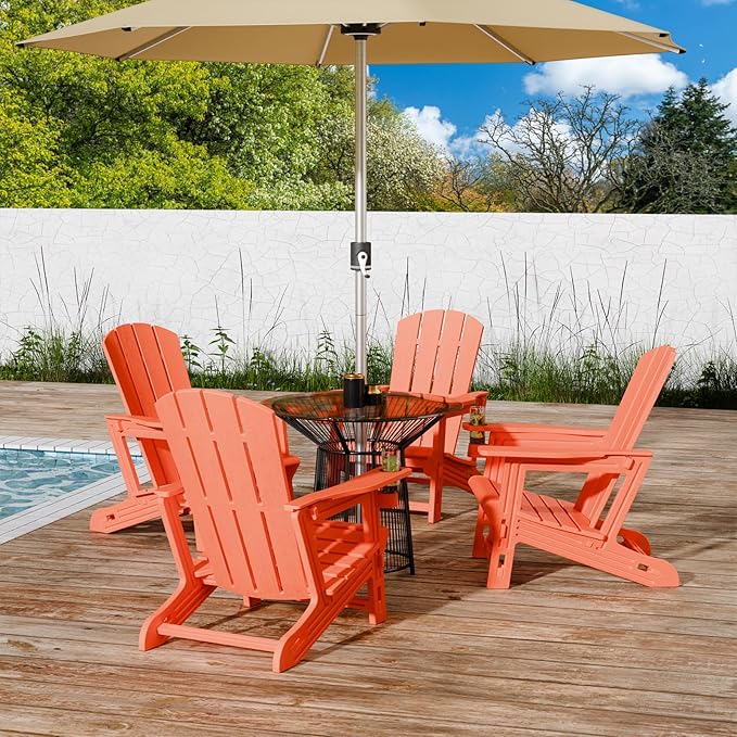 FONTOI Adirondack Chair, Patio Chairs with Cup Holder, Plastic Adirondack Without Screws Install, Outdoor Funiture for Backyard Garden Lawn Beach, 400 LBS Capacity, Orange
