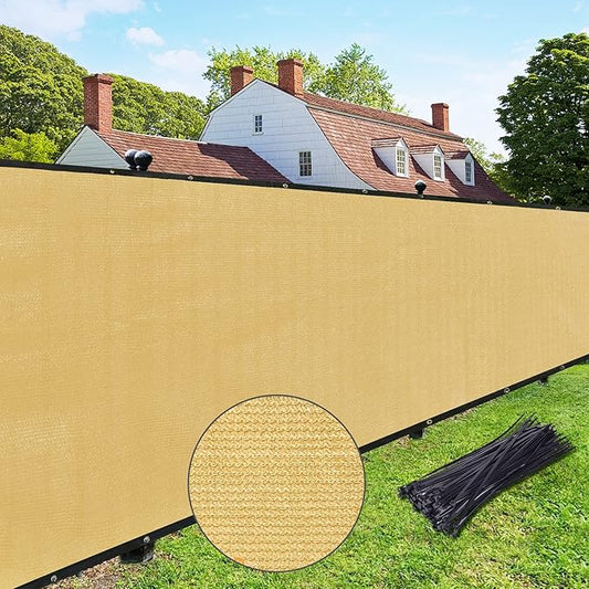 UPGRADE Privacy Fence Screen 6'x37' Sand Outdoor 90% Visibility Blockage 170 GSM Mesh Shade Cover Panels for Backyard,Balcony,Home Decoration with Zip Ties,Customized Avaliable