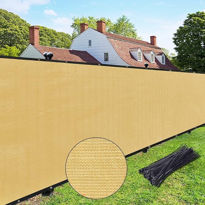 UPGRADE Privacy Fence Screen 5'x40' Sand Outdoor 90% Visibility Blockage 170 GSM Mesh Shade Cover Panels for Backyard,Balcony,Home Decoration with Zip Ties,Customized Avaliable