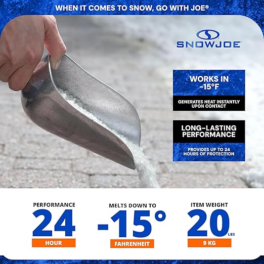 Snow Joe Snow & Ice Melter, Calcium Chloride Blend Pellets, Non-Staining Melt, 20 Lb Bag - Deicer and Remover for Driveway, Concrete, Sidewalk, and Outdoor Spaces