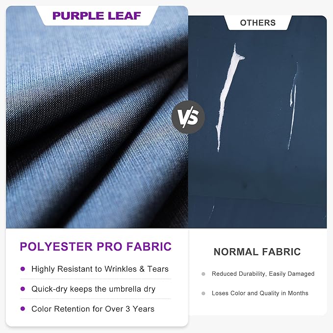 PURPLE LEAF 10 FT Cantilever Umbrella Outdoor Patio Umbrella, Large Offset Square Umbrella, Windproof Heavy Duty Hanging Outside for Patio, Ocean Slate