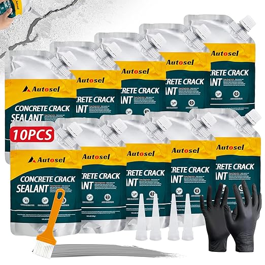 Concrete Crack Filler, Cement Crack Filler, Self-Leveling Concrete Crack Repair Filler, High-Elasticity Waterproof Caulking Glue for Driveways, Walkways, Patios, and Driveway Crack Repair– 10 PCS