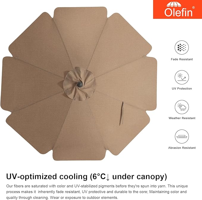 MASTERCANOPY 9ft Olefin Valance Patio Umbrella with Tilt Crank, 5-Year-Non-Fading Canopy & 8 Fiberglass Ribs for Deck, Patio, and Garden, Light Coffee