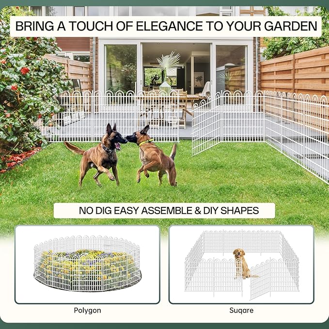 15 Panels Tall Garden Animal Barrier Fence with Gate, 33 in(H) X 36.8 ft(L) No Dig Decorative Garden Fence Outdoor for Yard, Heavy Duty Rustproof Metal Edging Border for Dog, Rabbits, White