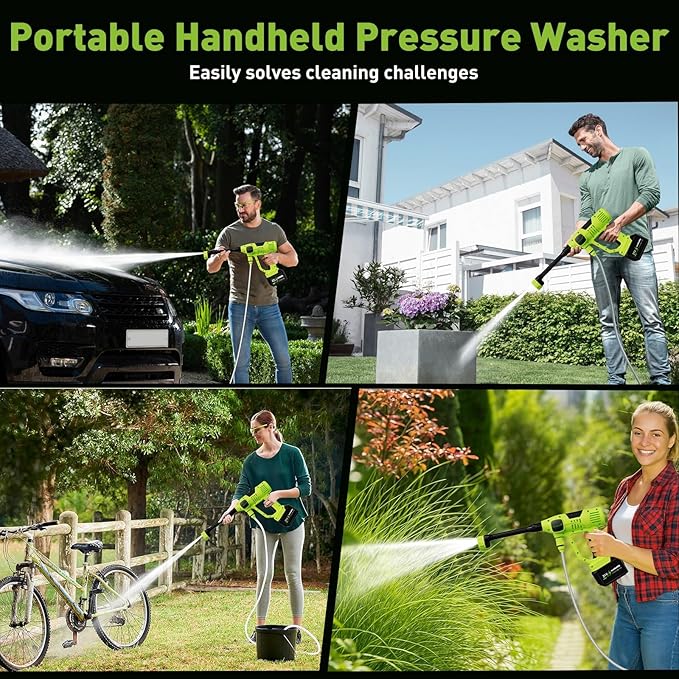 Cordless Power Washer, 900 PSI Cordless Pressure Washer, Portable Power Washer with 3.0Ah Battery&Charger & 6-in-1 Nozzle, 17FT Drain Hose, Portable Pressure Washer for Car WashHomeYard