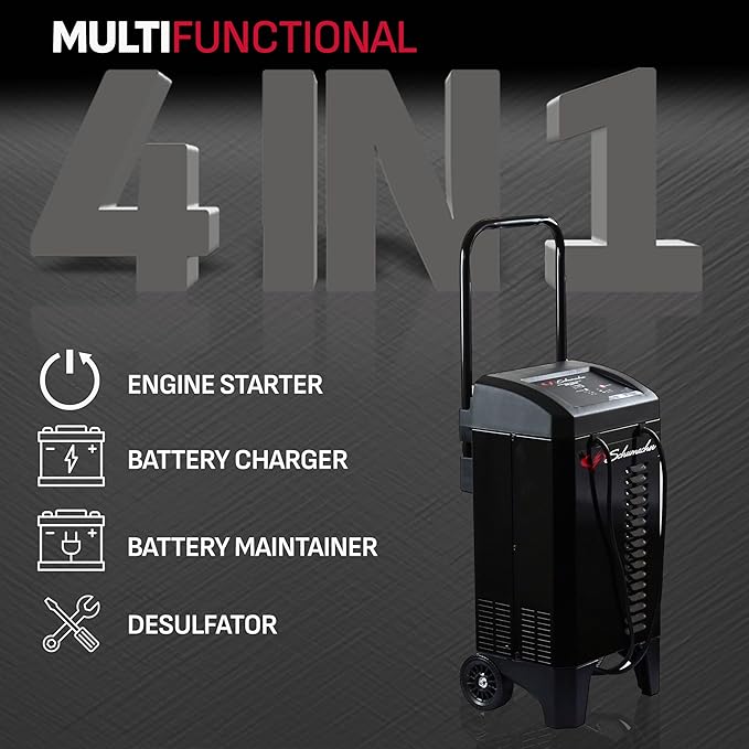 Schumacher Electric Wheeled Automatic 6A Car Battery Charger and 200A Engine Starter, 4-in-1 Solution, Maintainer, 40A Boost, for 12V Power Sport, Automotive, and Marine Batteries, SC1324