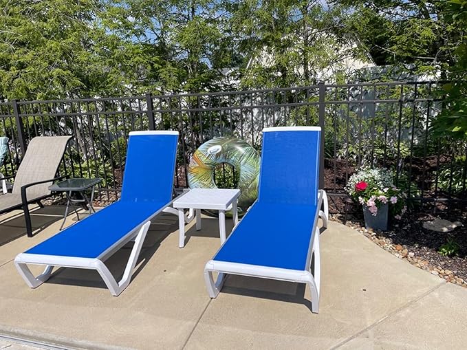 Domi Set of 4 Pool Lounge Chairs Aluminum Adjustable Outdoor Chaise Lounge,All Weather Plastic Poolside Lounge Chairs for Deck Lawn Backyard, Blue Textilene