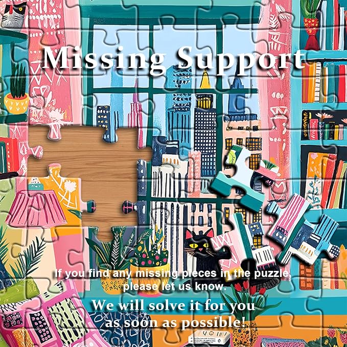 PICKFORU Cozy Puzzles 1000 Pieces, Cat Dog Jigsaw Puzzle Features Book Plant Bookshelf Animals, Puppy Kitten Challenge for Adults,Colorful Modern Art