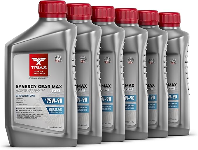 Triax Synergy Gear Max 75W-90 GL-5 Limited Slip, Ultra Long Drain 500k Miles, Manual Transmission, Gear/Differential Lubricant (6 Quart Pack)