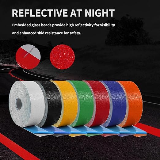 Reflective Pavement Marking Tape Slip-Resistant and Durable, Heavy-Duty Rubber Base for Outdoor Applications, Perfect for Driveways, Walkways, and Parking Areas (Red, 3 Inch X 36 Feet)