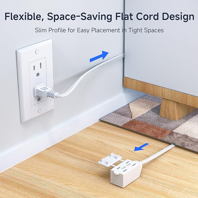 [UL Listed] Cable Matters 2-Pack 16 AWG 2 Prong Extension Cord 10 ft, 13A 3-Outlet Extension Cords with Tamper Guard, 13 Amp, 1625 Watts, White