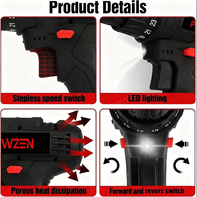 24V Brushless Cordless Power Drill with 2x4.0Ah Battery and Charger (531 in.lbs)- 3/8 inch Chuck Brushless Impact Driver, LED Work light Hammer Drills