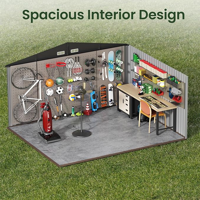 GVDV 10X12 FT Outdoor Storage Shed, Durable Metal Outside Storage for Garden, Patio and Backyard, Waterproof Shelter for Tools,Equipment