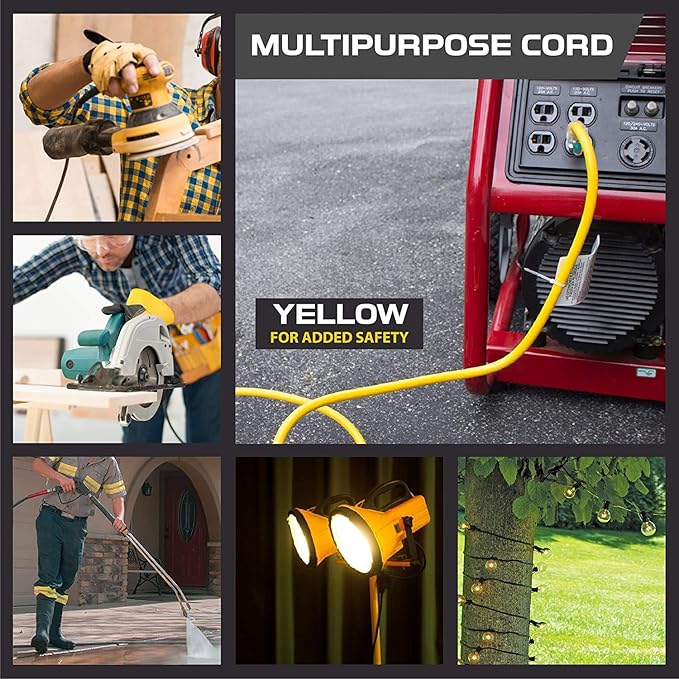 Iron Forge Cable Weatherproof 15 Ft Outdoor Extension Cord - 14/3 SJTW 15 Amp Heavy Duty Yellow Extension Cord 3 Prong - Lighted End
