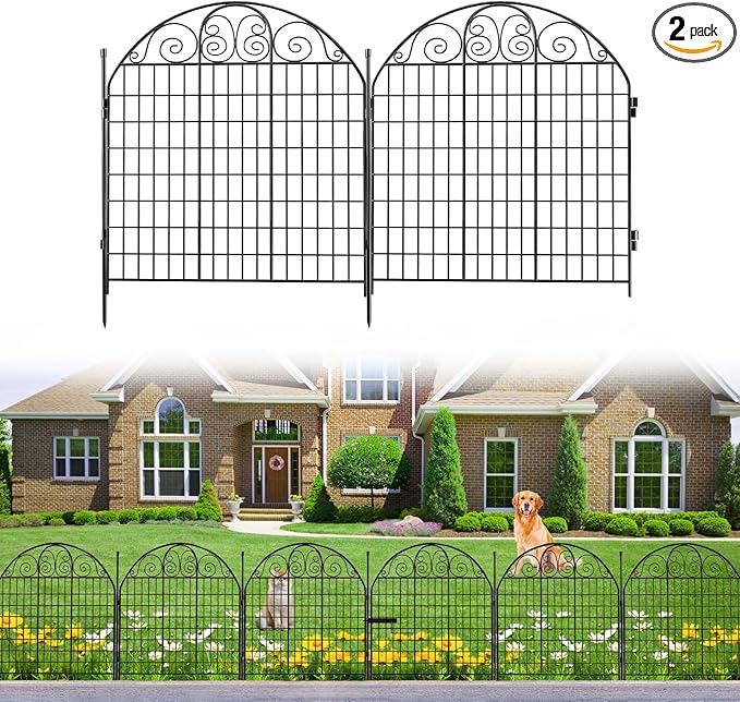 2 Panels No Dig Decorative Garden Fence, 32 in(H) Outdoor Dog Fence Animal Barrier, Rustproof Metal Wire Garden Fencing for Dogs, Rabbits, and Yard Patio Temporary