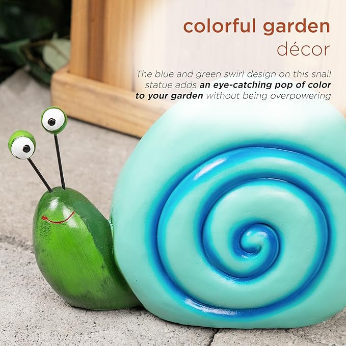 Alpine Corporation WQA1648HH-BL Polyresin Swirl Snail Statuary, Stylish Statuary Decor for Garden, Patio, and Lawn, 7" H, Blue