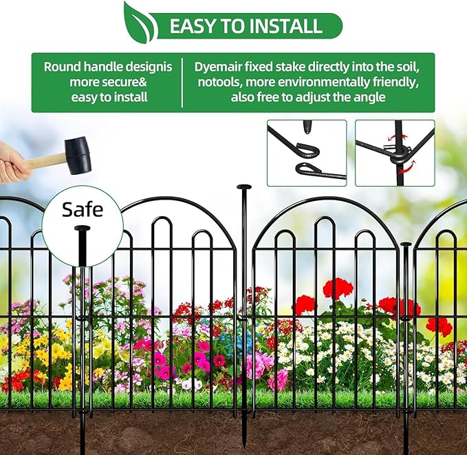 32 Pack Decorative Garden Fence, 17in x 34.6ft Arched No Dig Animal Barrier Fence for Dog Rabbit, Garden Edging Border, Rustproof Metal Ground Stake Border Fencing Panel for Outdoor Yard Patio Decor