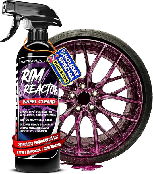Carfidant Rim Reactor Wheel and Rim Cleaner Spray - Removes Brake Dust & Grime - Safe for BMW, Mercedes, Audi, VW & Porsche - No Scrub, pH Neutral, Non-Acidic Tire Cleaner - 16 fl oz
