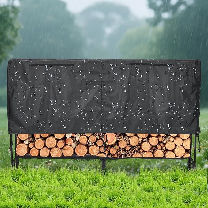 Towallmark 8Ft Firewood Rack with Cover, Heavy Duty Firewood Racks with Weather Resistant 600d Oxford Fabric Cover, Indoor/Outdoor Wood Rack